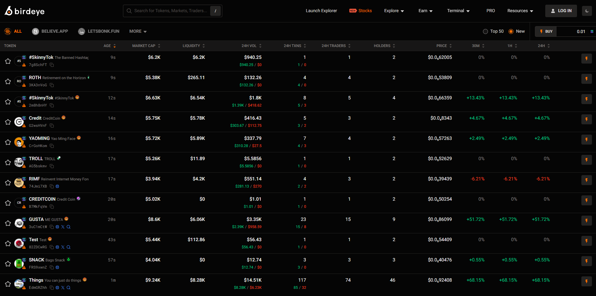 Birdeye Launch Explorer
