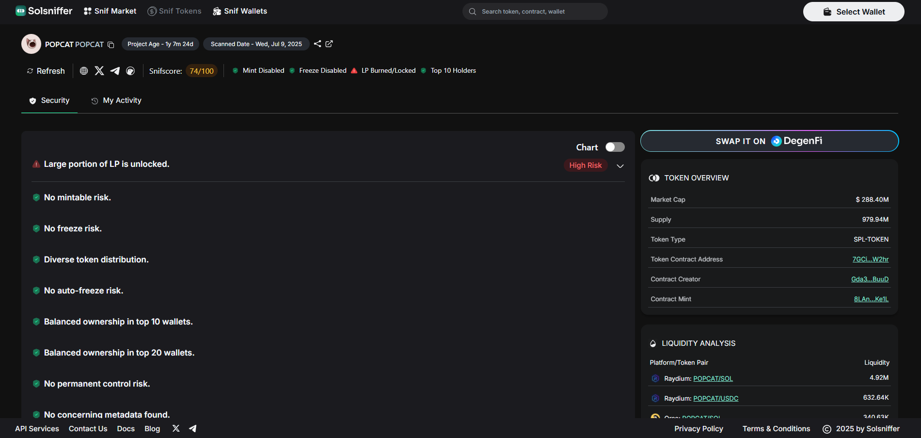 Solsniffer Snif Tokens