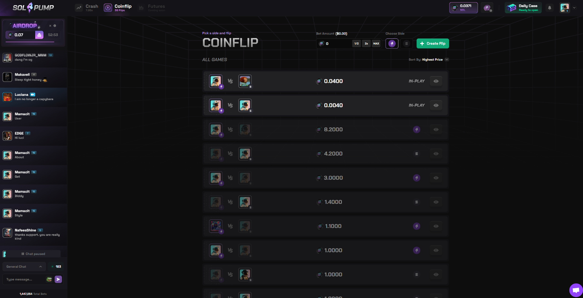 Solpump Coinflip Game